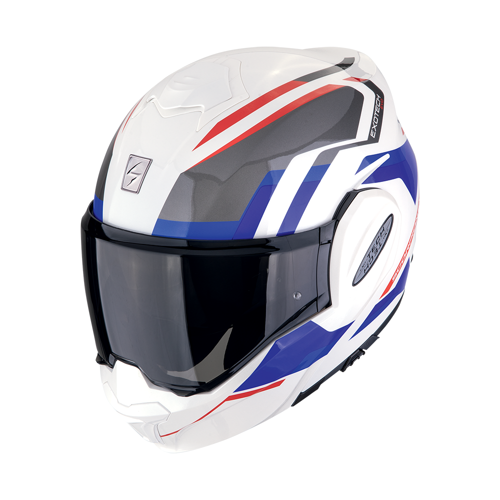 Casco Scorpion Modular Exo-Tech Evo Furio Blanco-Rojo-Azul