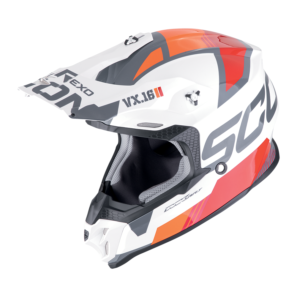 Casco Scorpion Off Road Vx-16 Evo Air Analog Blanco-Naranja