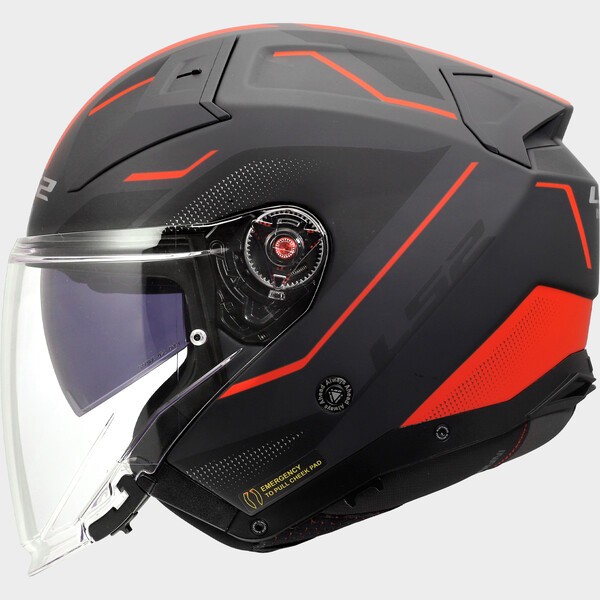 Casco Moto Jet LS2 OF603 Infinity II Veyron Negro Gris Rojo