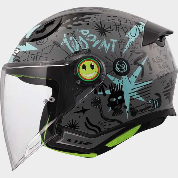 Casco Moto Jet LS2 OF622 Funny II Scribble Gris Azul