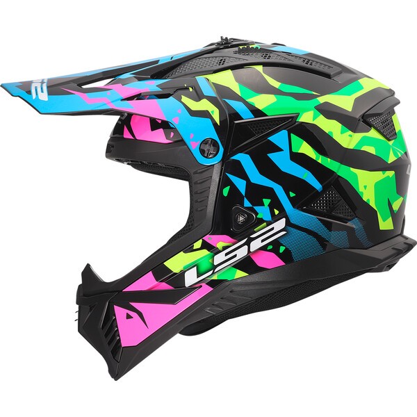 Casco Moto Cross LS2 MX708 Fast II Grotesk Azul Rosa Verde
