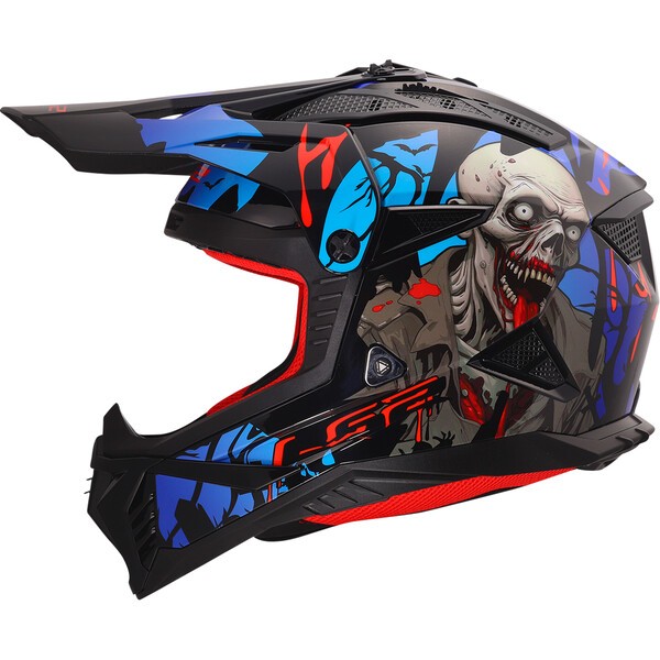 [4670824263XL] Casco Moto Cross LS2 MX708 Fast II Zombie II Negro Rojo Azul (3XL)