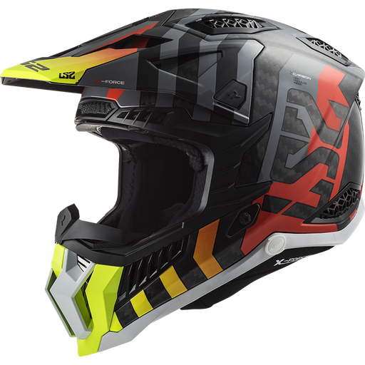 Casco LS2 MX703 CARBON X-FORCE BARRIER amarillo rojo
